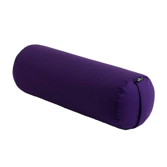Purple cylindrical pillow on a white background