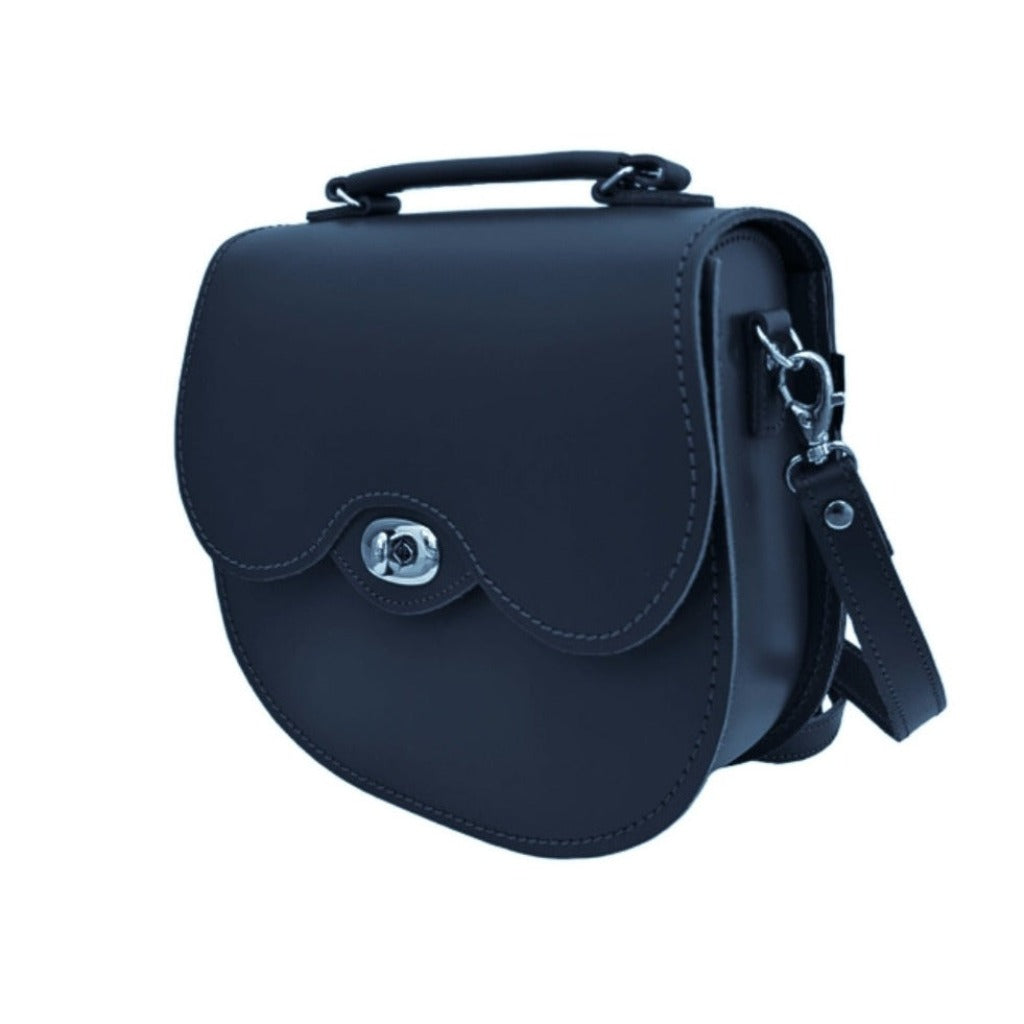 Handmade Leather Twist Lock Saddle Bag - Navy-1