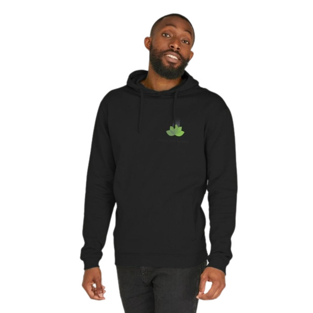 Emmy Jane - Ejb eco Mens Organic Cotton Hoodie Black - Vegan Friendly. Circular Economy Organic Cotton Hoodie. Made from 50% post-consumer remanufactured organic cotton / 50% organic cotton, 340g/m2