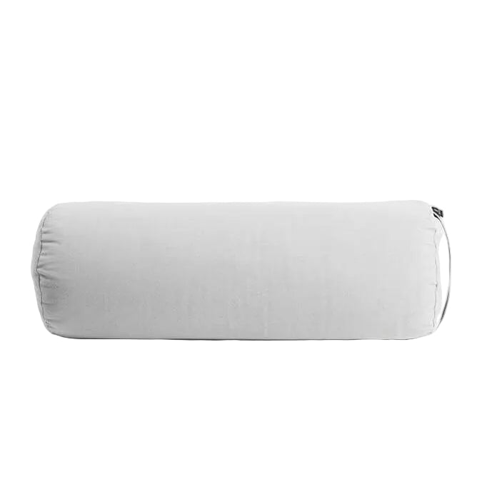 Gray cylindrical pillow on a white background