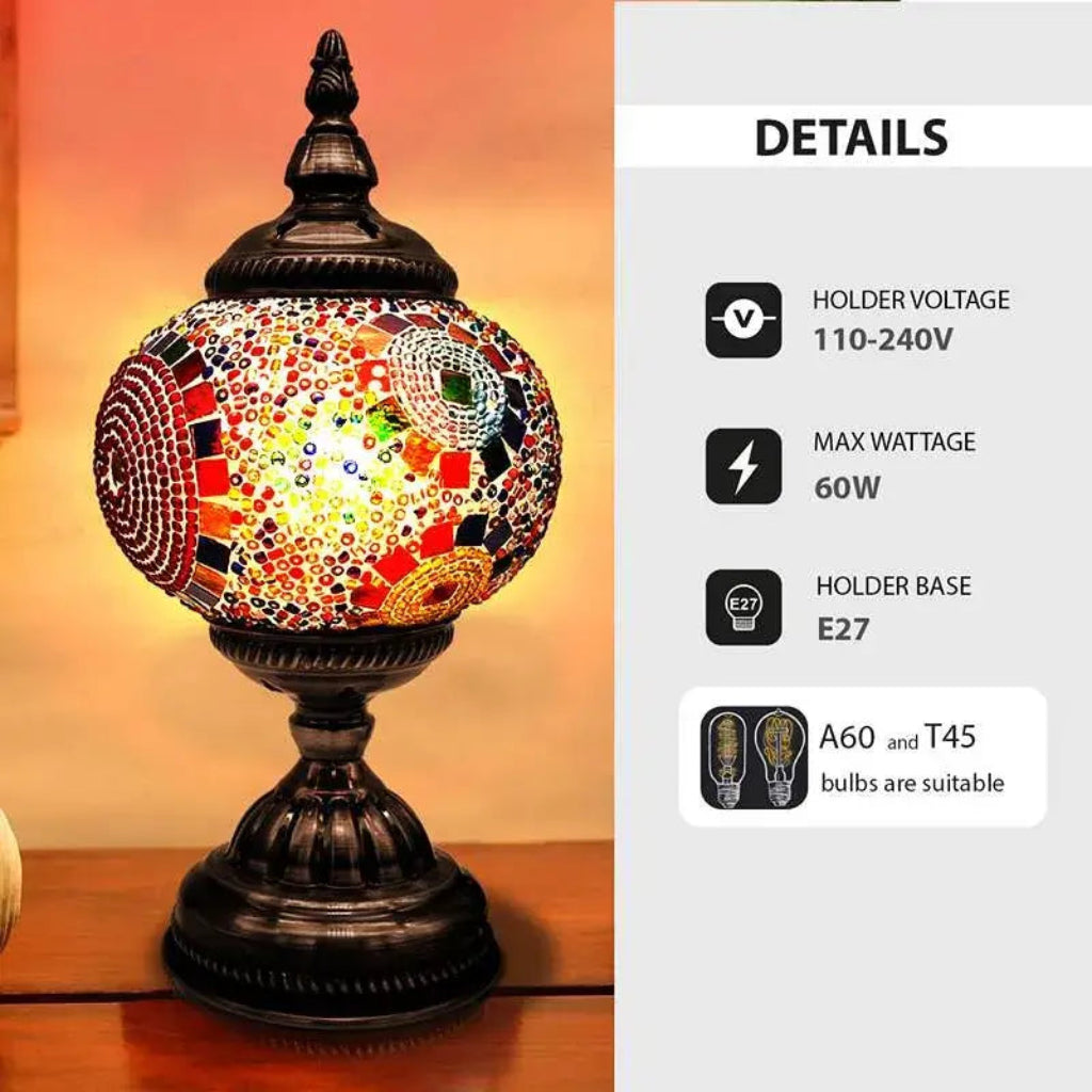 Turkish Moroccan Style Table Lamp Mosaic Glass Bedside Desk Table Lamp~4968-1