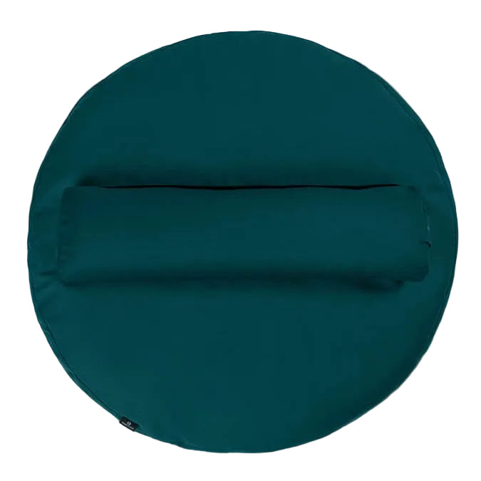 Teal circular yoga  cushion set with a white background
