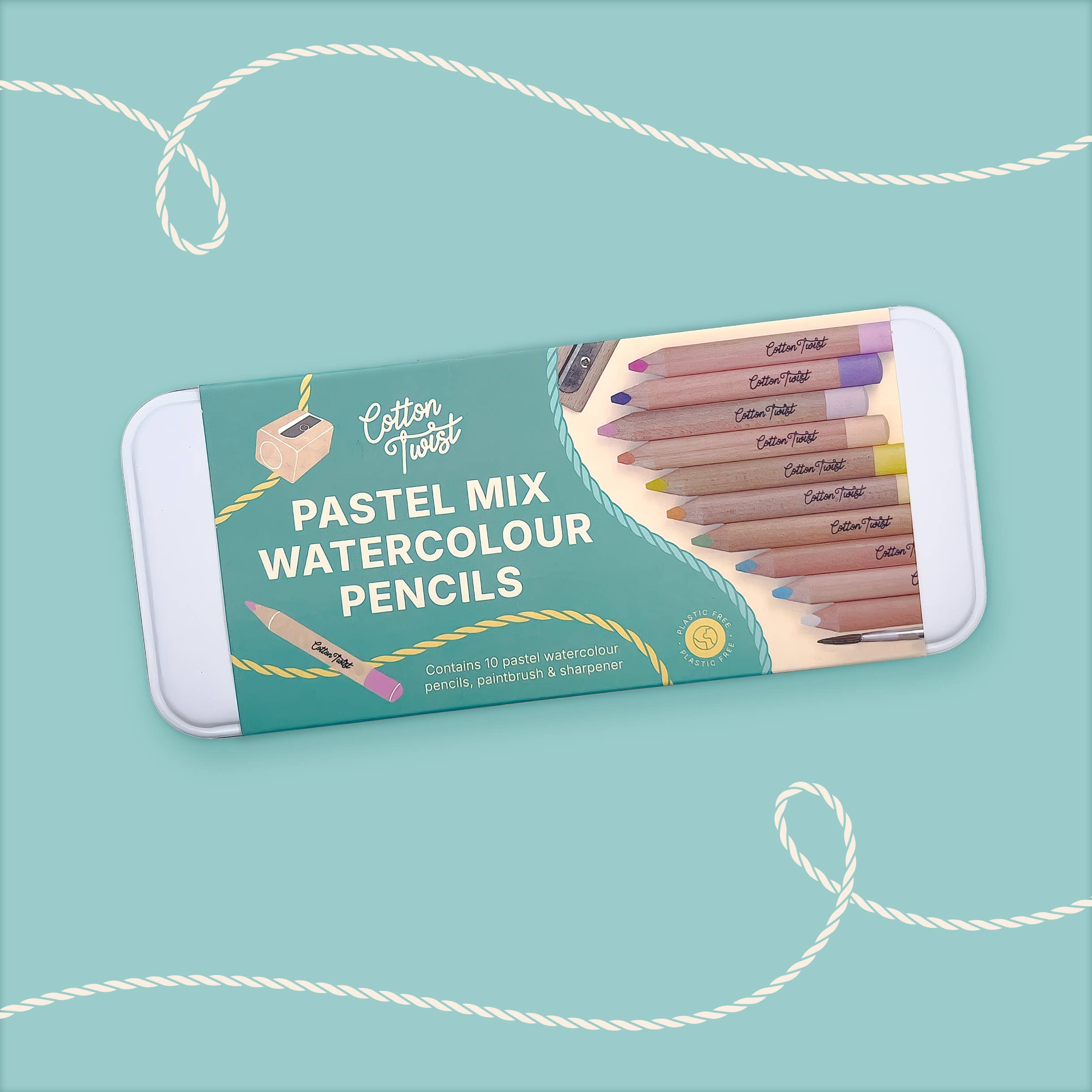 Set of eco-friendly watercolour pencils in a metal case