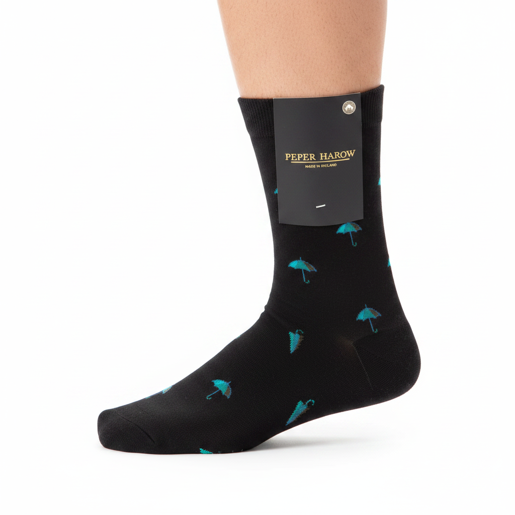 Black Organic Cotton Socks Women with Umbrella Pattern