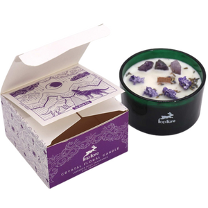 Crystal Magic Flower Candles - Hop Hare Botanical Gemstone Candles. Hop Hare Crystal magic flower candles offer a chance to embrace enchantment. Unveil the enchantment upon opening the box. A hidden tarot card reveals candles adorned with real gemstones and flowers.
