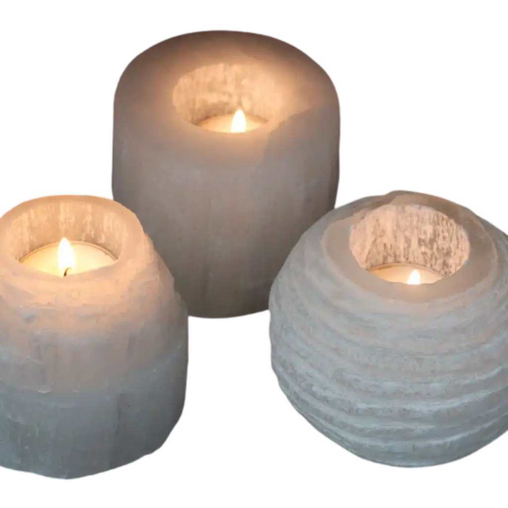 Emmy Jane Natural Selenite Crystal Candle Tealight Holders - 6 Styles & Sizes Home & Garden > Decor > Home Fragrance Accessories > Candle Holders > Tealight Holders > Natural Selenite Crystal Candle Holders emmy-jane-boutique.myshopify.com