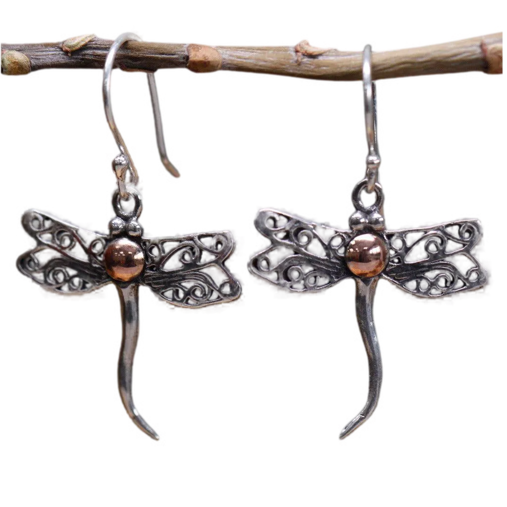 Emmy Jane Silver & Gold Earring - Dragonflies - Gift Boxed - Ethically Sourced - Handmade in Indonesia Apparel & Accessories > Jewelry > Womens Earrings > Drop Earrings > Silver & Gold Dragonfly Earrings emmy-jane-boutique.myshopify.com