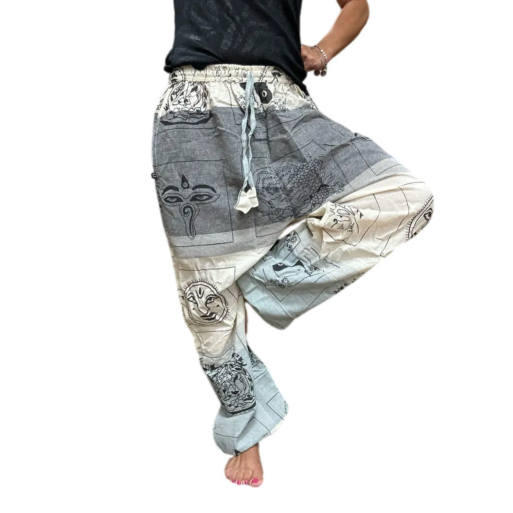 Ancient Wisdom Cotton Yoga Trousers Comfy Festival Pants - 3 Styles - Colourful Prints Apparel & Accessories > Clothing > Pants > Unisex Yoga Pants > Cotton Festival Pants > Colourful Cotton Summer Trousers emmy-jane-boutique.myshopify.com