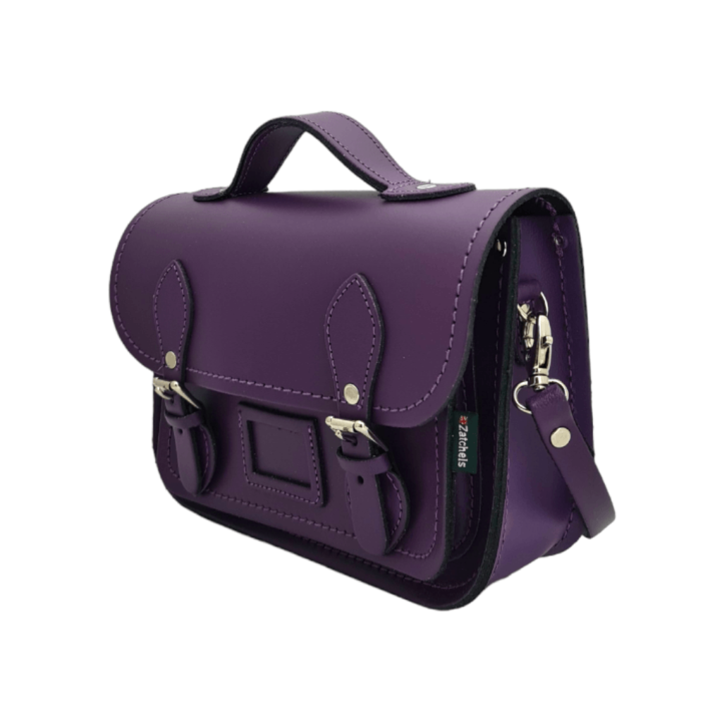 Leather Midi Satchel - Purple-1