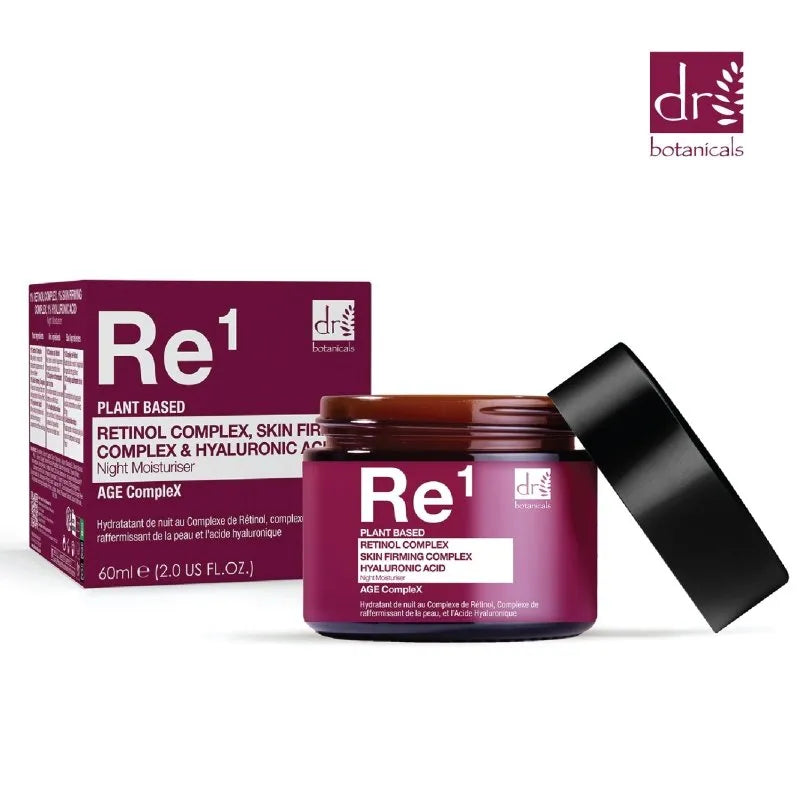 Dr Botanicals Re1 skincare product with packaging on a white background