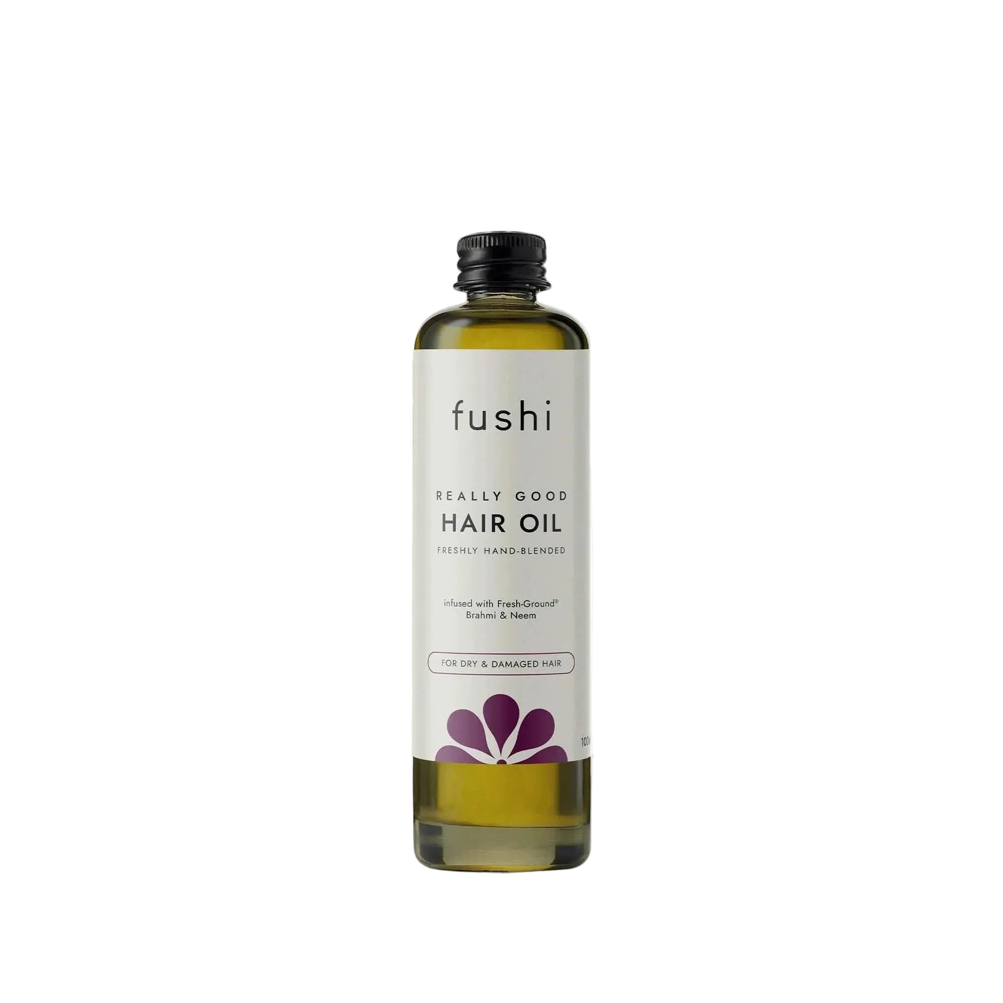 Fushi hair oil bottle on a white background