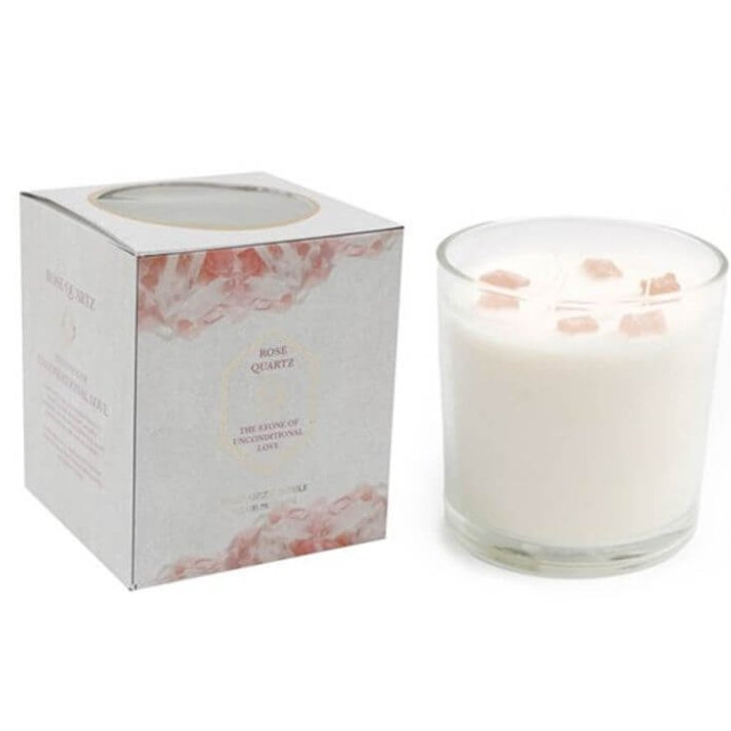 Rose Eucalyptus Candle with Rose Quartz Crystals