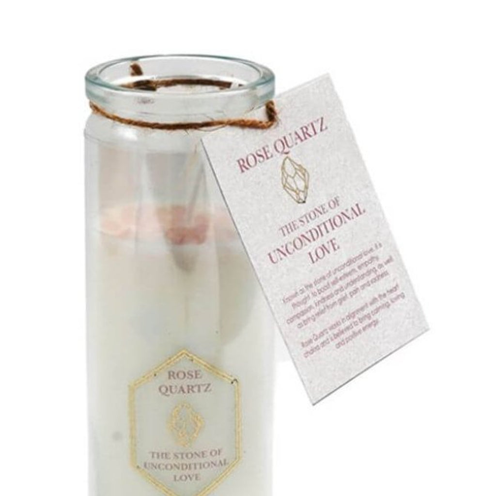 Rose nd Eucalptus candle with Rose Quartz