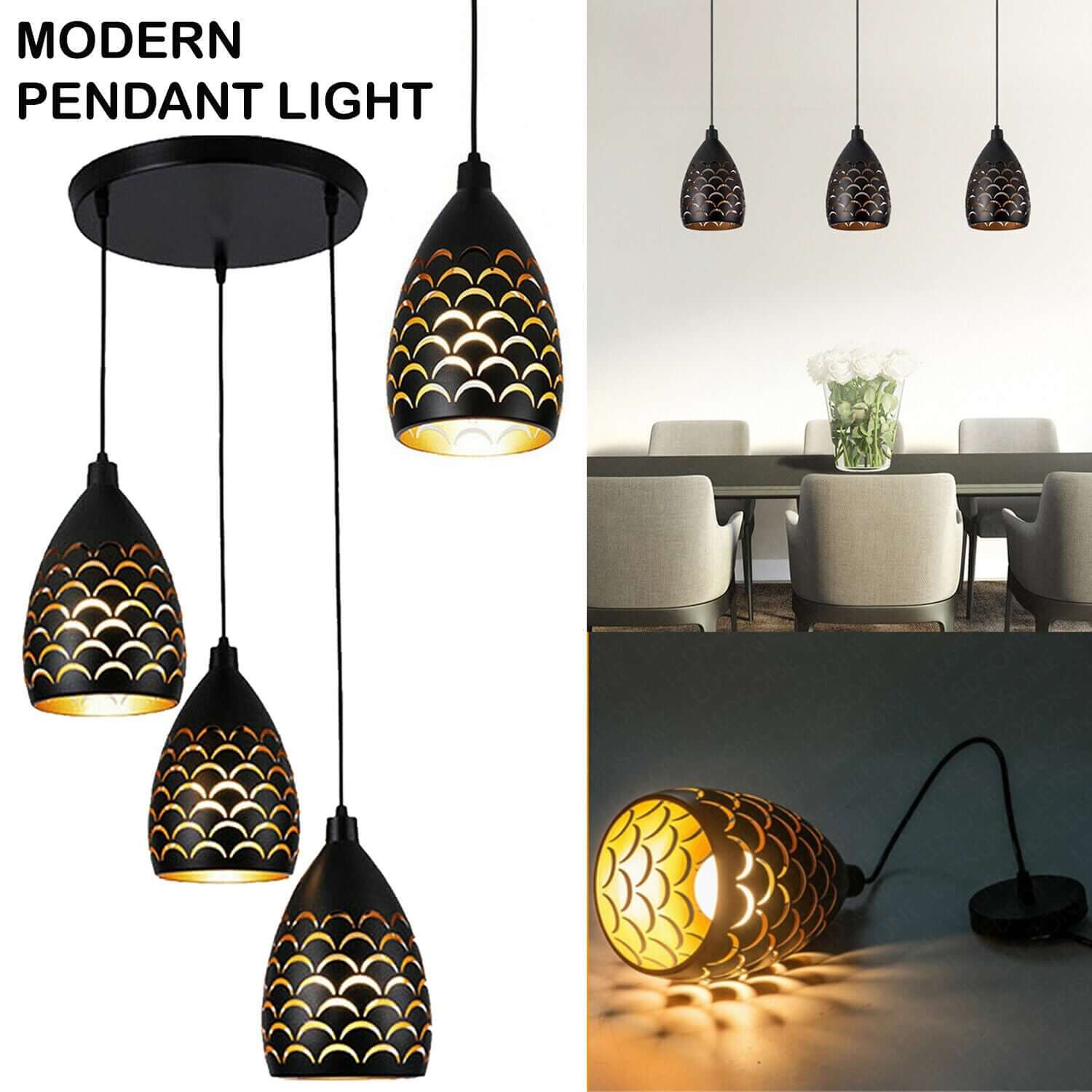 Pendant Cluster Light Fitting Lights Black Cage Style New~2551-0