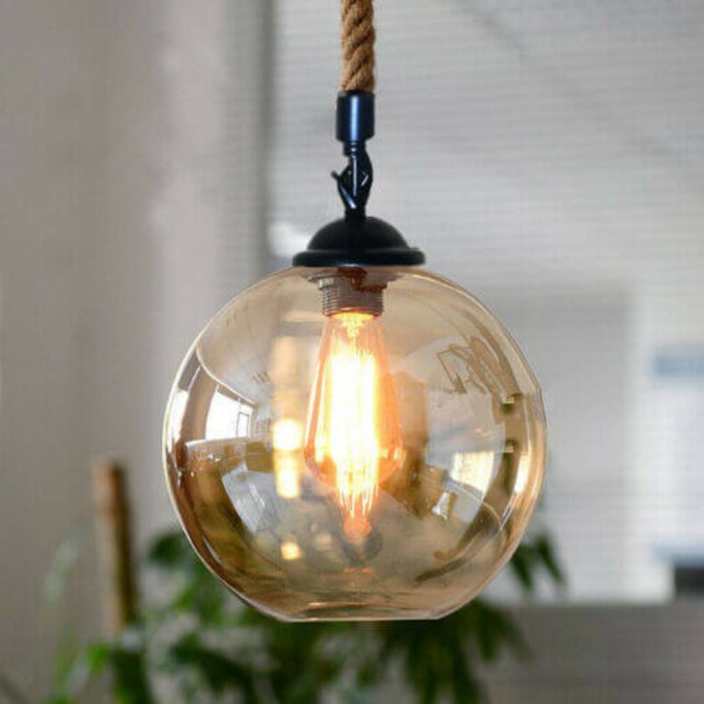 2m Hemp Rope Pendant Glass Lamp Shade Industrial~1948-1