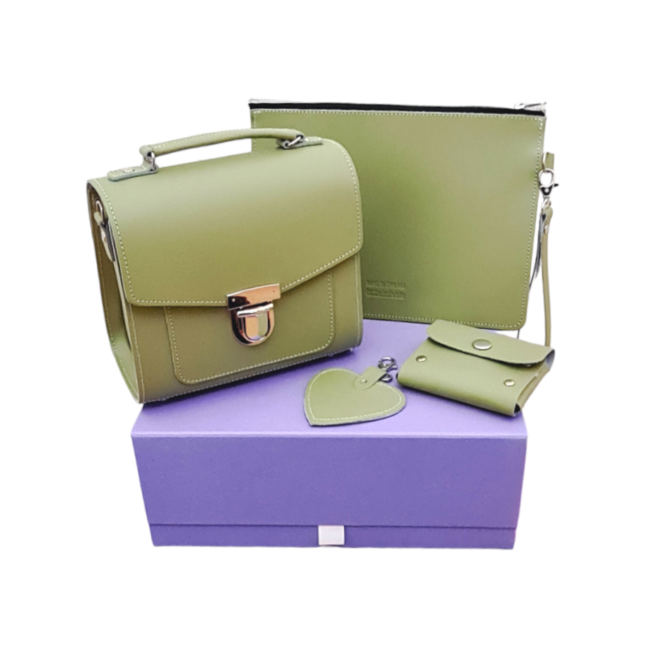 Handmade Leather Sugarcube Plus Collection Gift Set - Sage - Green-0