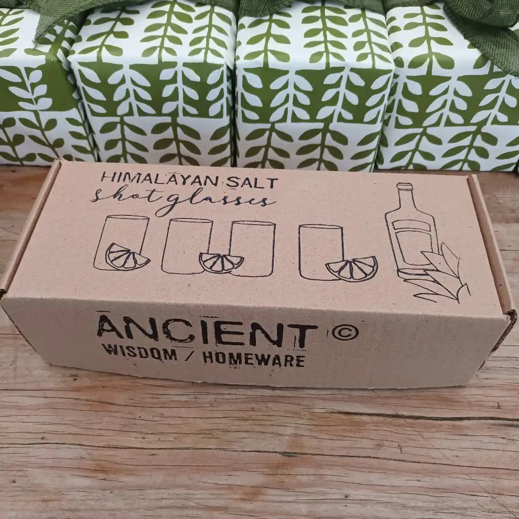 Ancient Wisdom Himalayan Salt Shot Glasses & Wood Serving Stand - Gift Set of 2 or 4 Home & Garden > Kitchen & Dining > Tableware > Drinkware > Drinkware Sets > Shot Glasses emmy-jane-boutique.myshopify.com