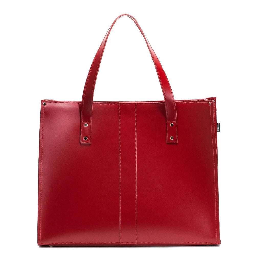 Handmade Leather Shopper - Red-0