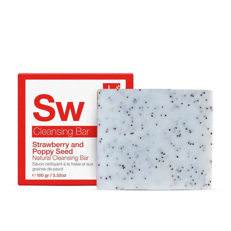 Cleansing bar with red packaging labeled 'SW' on a white background