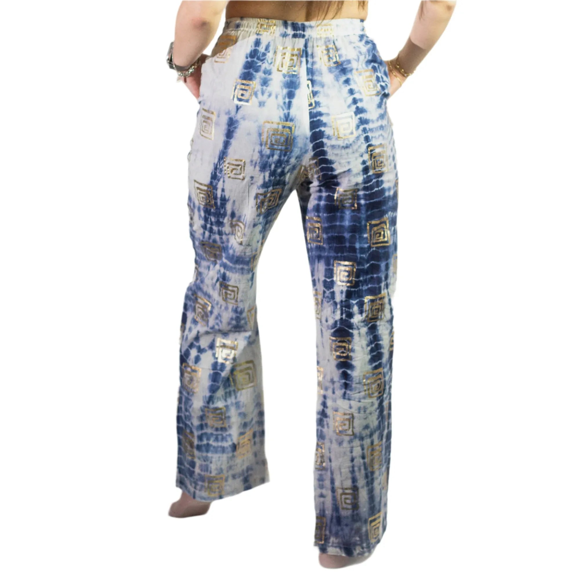Ancient Wisdom Cotton Summer Trousers - Holiday Lounge Pants Clothing & Accessories > Clothing > Trousers & Jeans > Cotton Trousers > Holiday Trousers > Lounge Pants > Hand Painted Trousers > Indian Cotton Trousers emmy-jane-boutique.myshopify.com