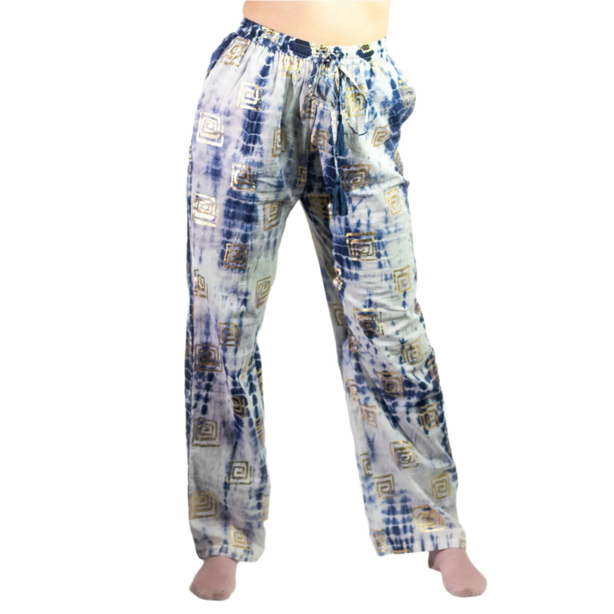 Ancient Wisdom Cotton Summer Trousers - Holiday Lounge Pants Clothing & Accessories > Clothing > Trousers & Jeans > Cotton Trousers > Holiday Trousers > Lounge Pants > Hand Painted Trousers > Indian Cotton Trousers emmy-jane-boutique.myshopify.com
