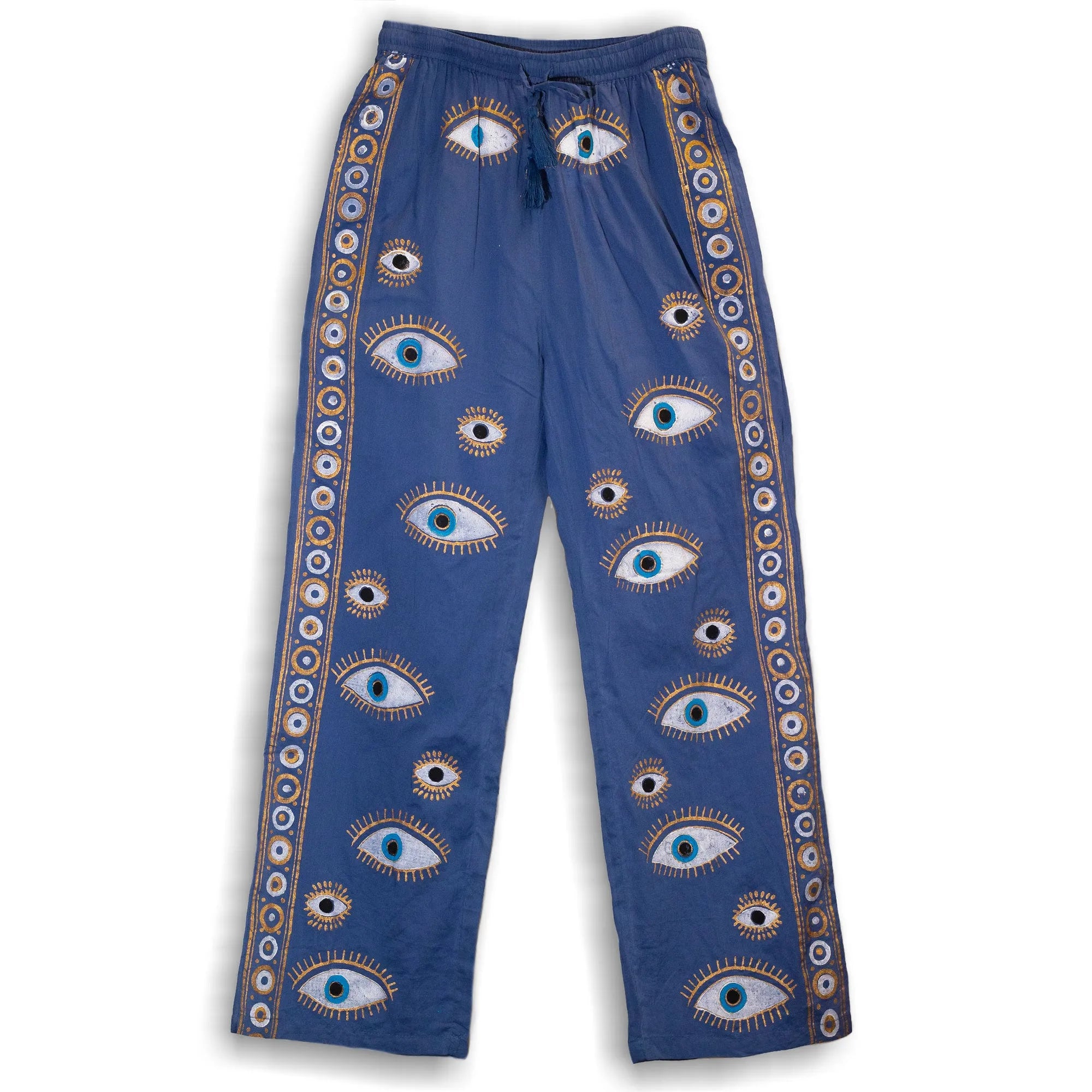 Ancient Wisdom Cotton Summer Trousers - Holiday Lounge Pants Clothing & Accessories > Clothing > Trousers & Jeans > Cotton Trousers > Holiday Trousers > Lounge Pants > Hand Painted Trousers > Indian Cotton Trousers emmy-jane-boutique.myshopify.com