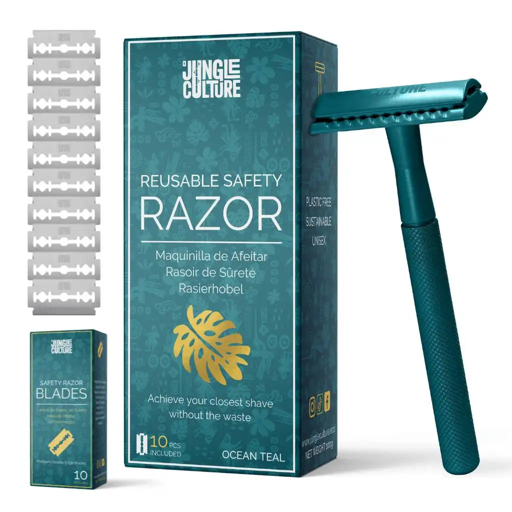 Jungle Culture Eco-Friendly Safety Razors With 10x Razor Blades - Ethical Shaving Health & Beauty > Personal Care > Shaving & Grooming > Razors & Razor Blades > Eco-Friendly Razors > Zero Waste Razors emmy-jane-boutique.myshopify.com