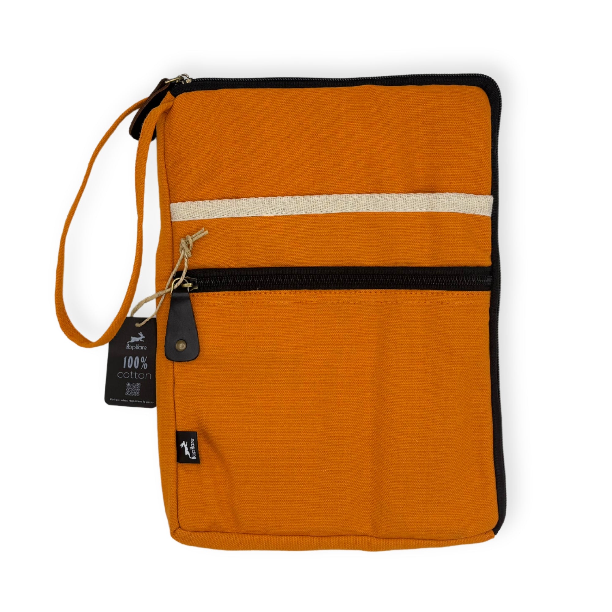 Laptop & Tablet Pouches Jute and Cotton Canvas - Orange Charcoal and Olive