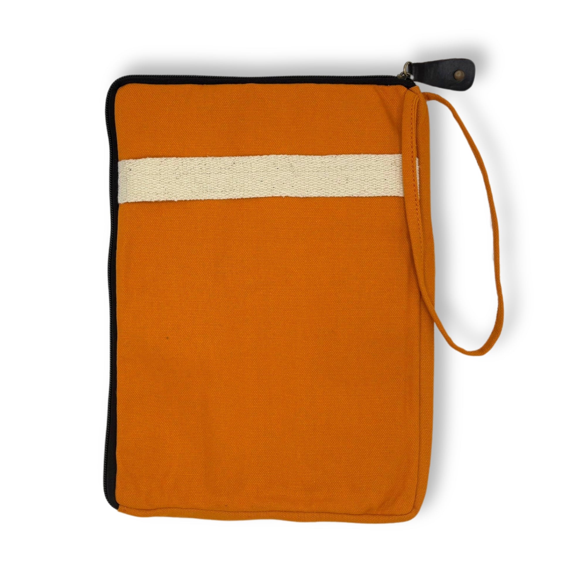 Laptop & Tablet Pouches Jute and Cotton Canvas - Orange Charcoal and Olive