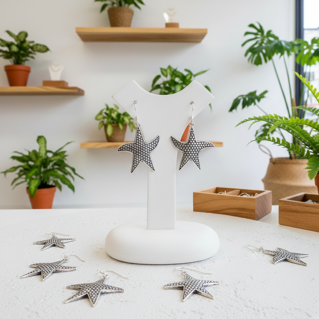 Silver Starfish Summer Earrings