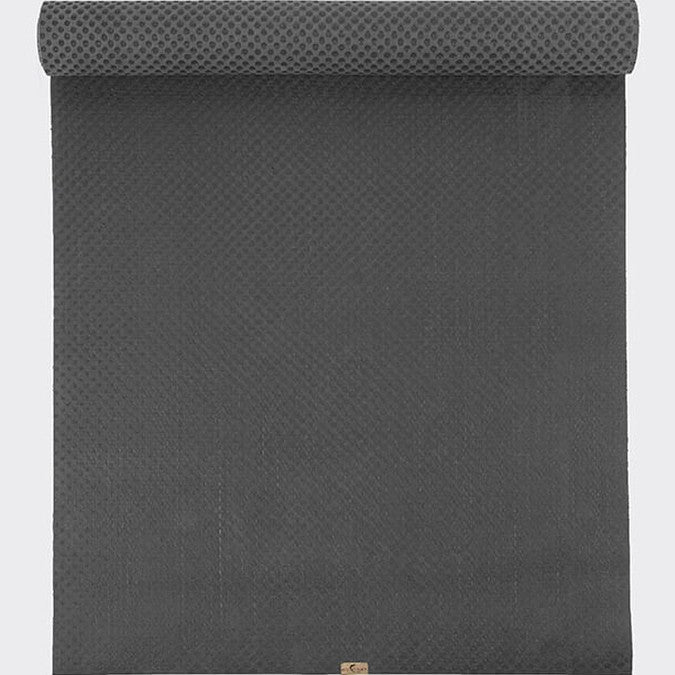 Dark grey textured eco-friendly yoga mat on a white background