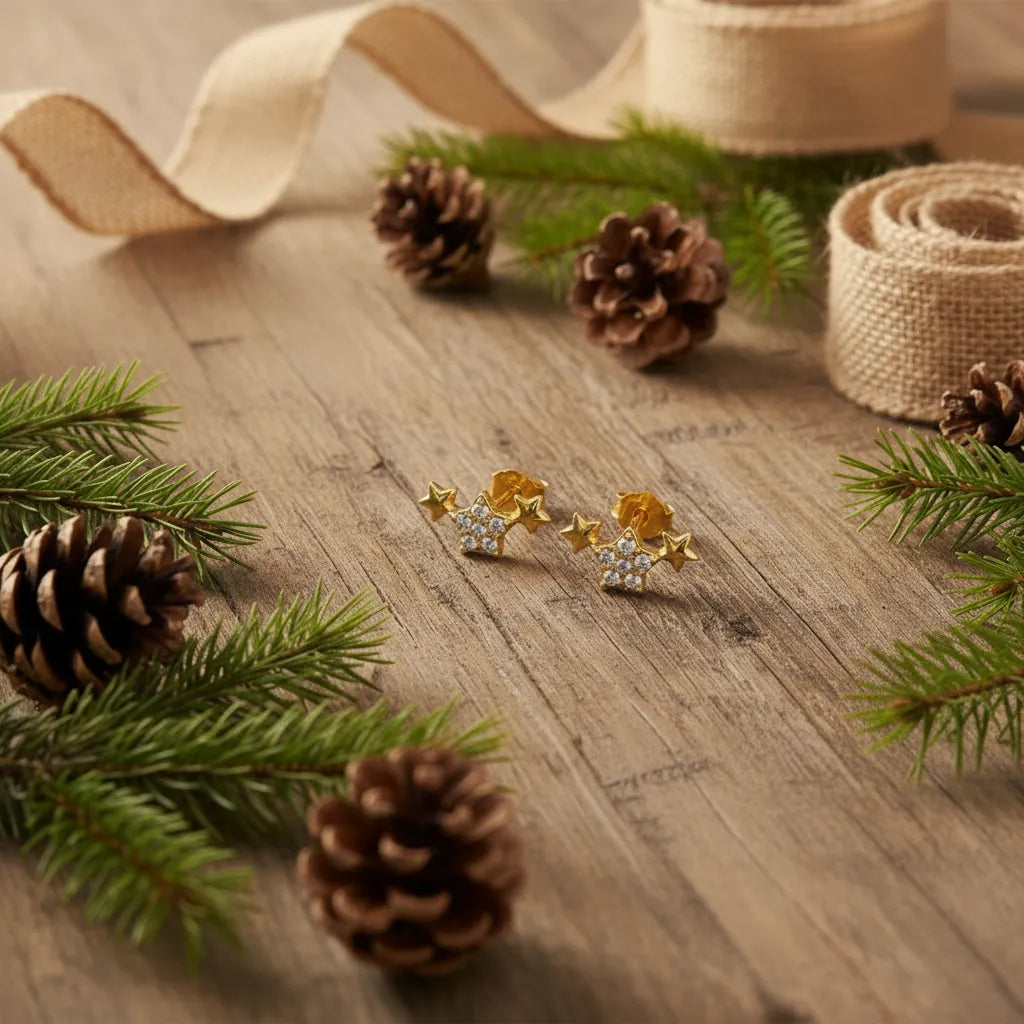 Vianne Jewellery Trio of Stars Earrings in 18k Gold Plated Silver Clothing & Accessories > Jewellery & Watches > Earrings > Womens Earrings > Stud Earrings > Womens Star Earrings > Christmas Earrings > Gold Star Earrings emmy-jane-boutique.myshopify.com