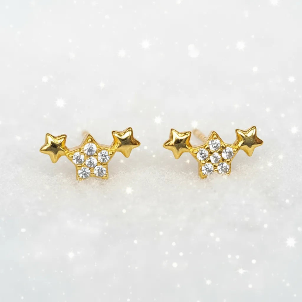 Vianne Jewellery Trio of Stars Earrings in 18k Gold Plated Silver Clothing & Accessories > Jewellery & Watches > Earrings > Womens Earrings > Stud Earrings > Womens Star Earrings > Christmas Earrings > Gold Star Earrings emmy-jane-boutique.myshopify.com