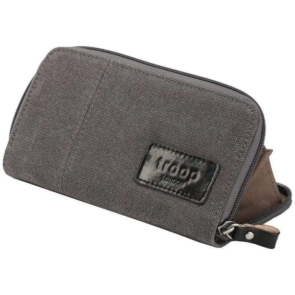Troop London Canvas Purse - Troop London Canvas Zip Around Wallet in dark Grey.