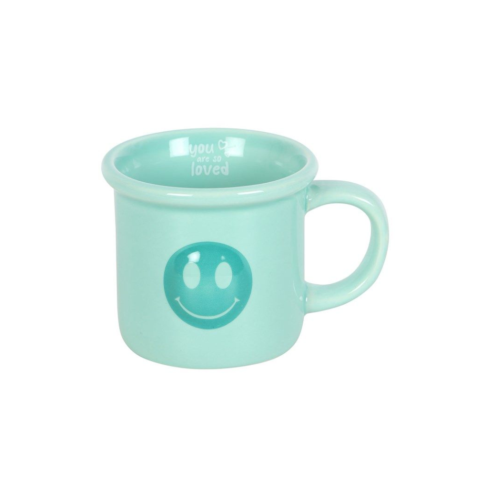 Happy Face Mug - You Are Loved Coffee Cup Gift - Blue