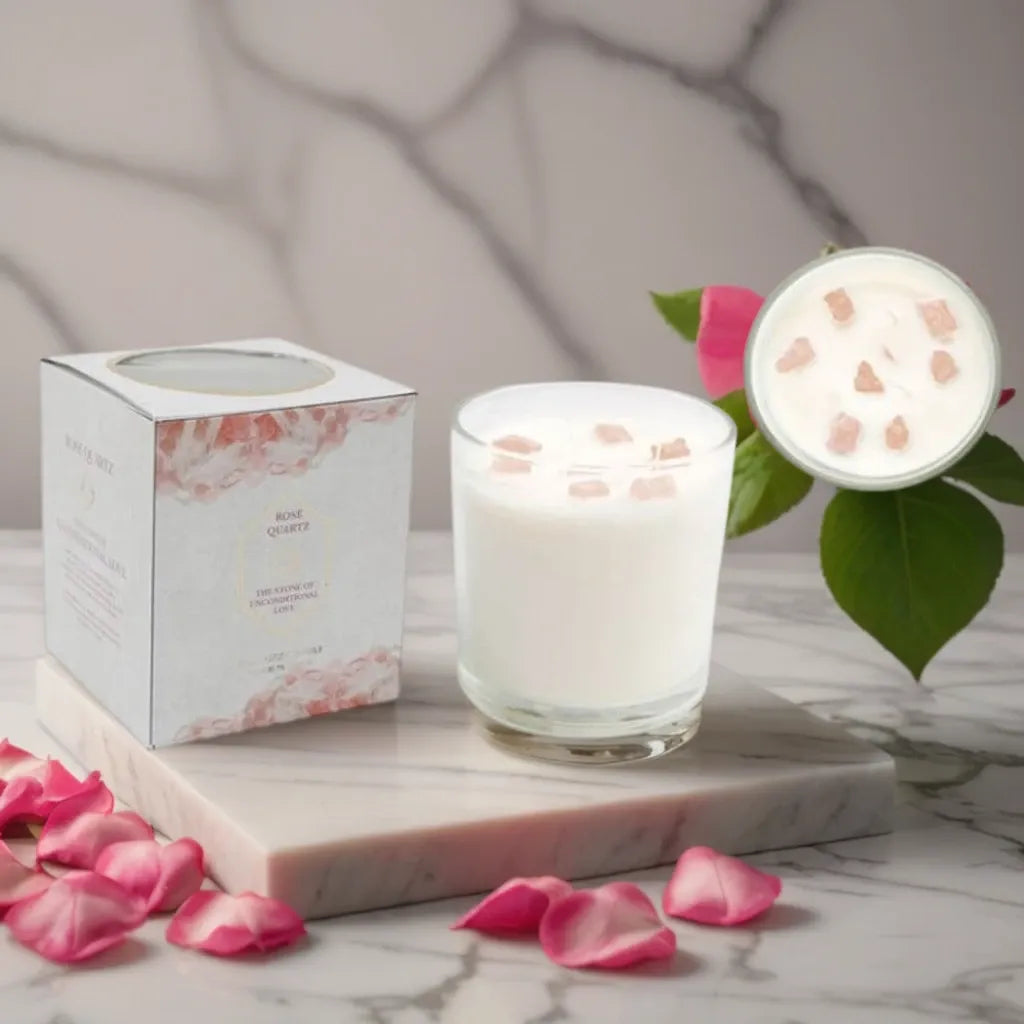 Rose scented jar candle with rose quartz