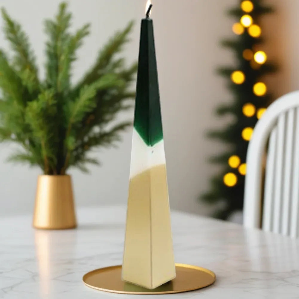 Green and Gold Pyramid Candle - 32cm Xmas Candles