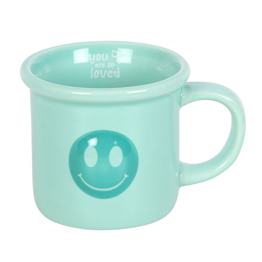 Happy Face Mug - You Are Loved Coffee Cup Gift - Blue