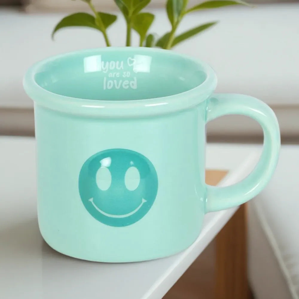 Happy Face Mug - You Are Loved Coffee Cup Gift - Blue