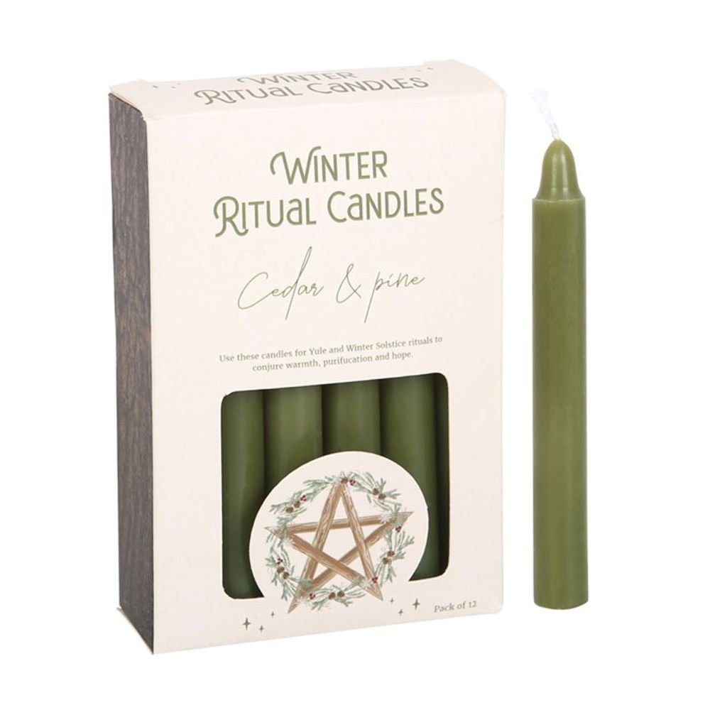 Cedar & Pine Winter Ritual Spell Candles - Green, pack of 12.