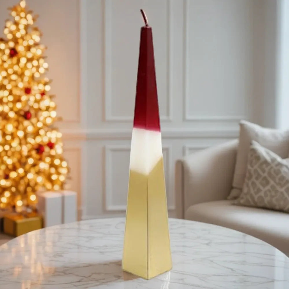 Red and Gold Pyramid Candle - 32cm Christmas Candles