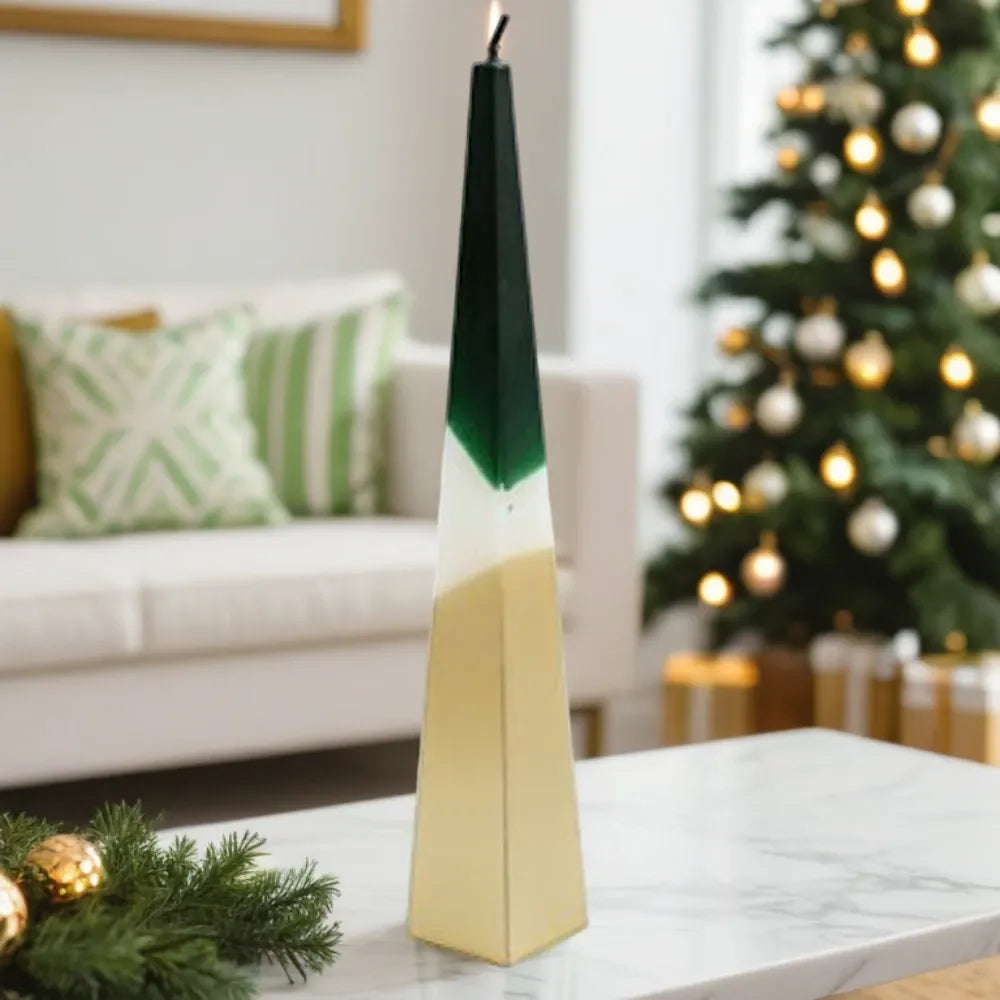 Green and Gold Pyramid Candle - 32cm Xmas Candles