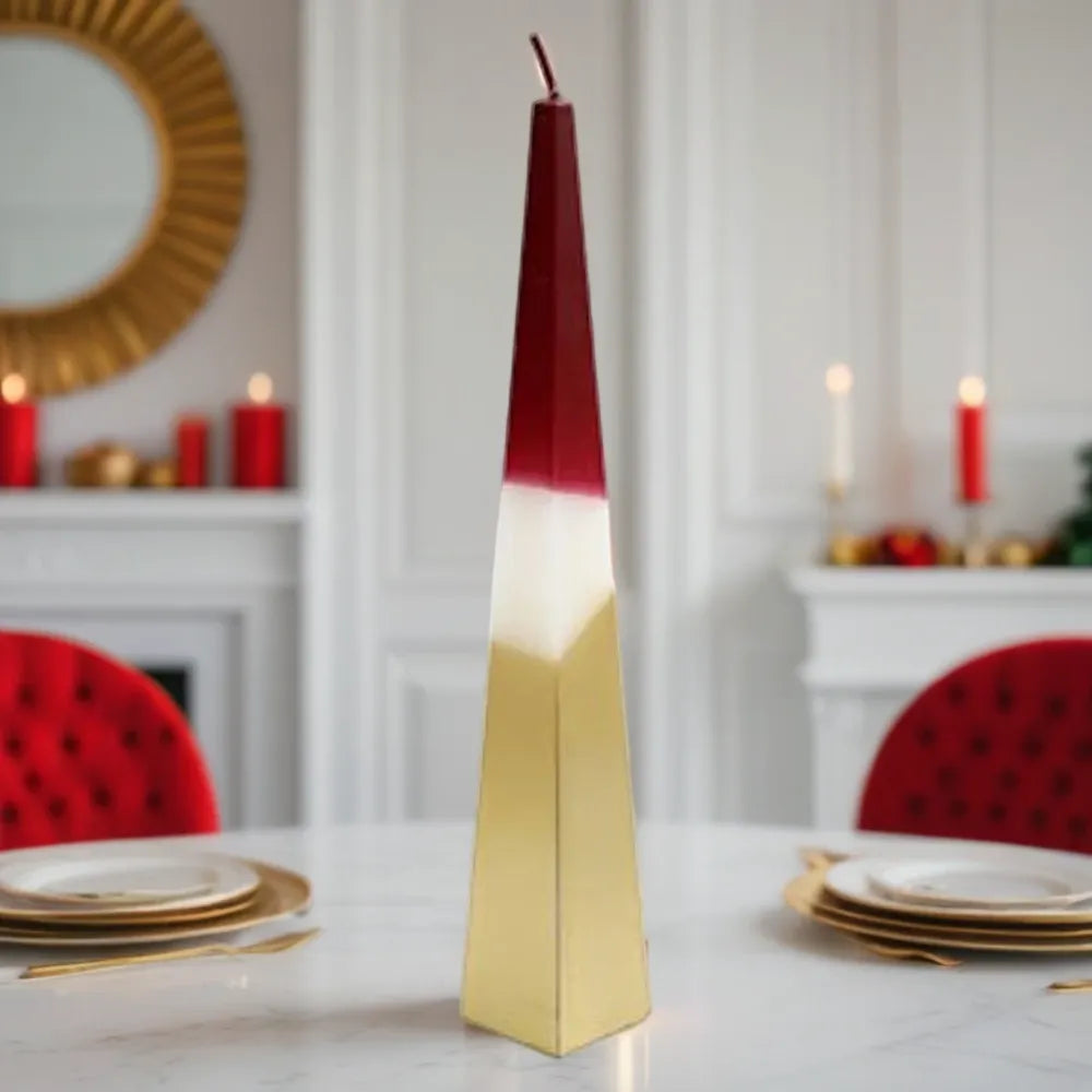 Red and Gold Pyramid Candle - 32cm Christmas Candles