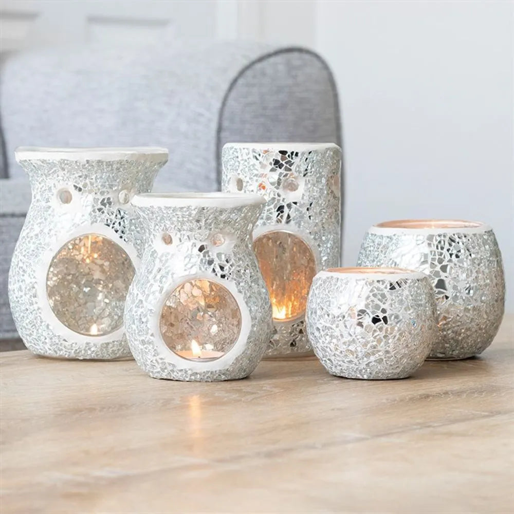 Something Different Oil Burner - Large Silver Crackle Glass Wax Melt Burner - Oil Warmer Home & Garden > Decor > Home Fragrance Accessories > Aroma Diffusers > Ceramic Oil Burners > Silver Crackle Glass Oil Burners emmy-jane-boutique.myshopify.com