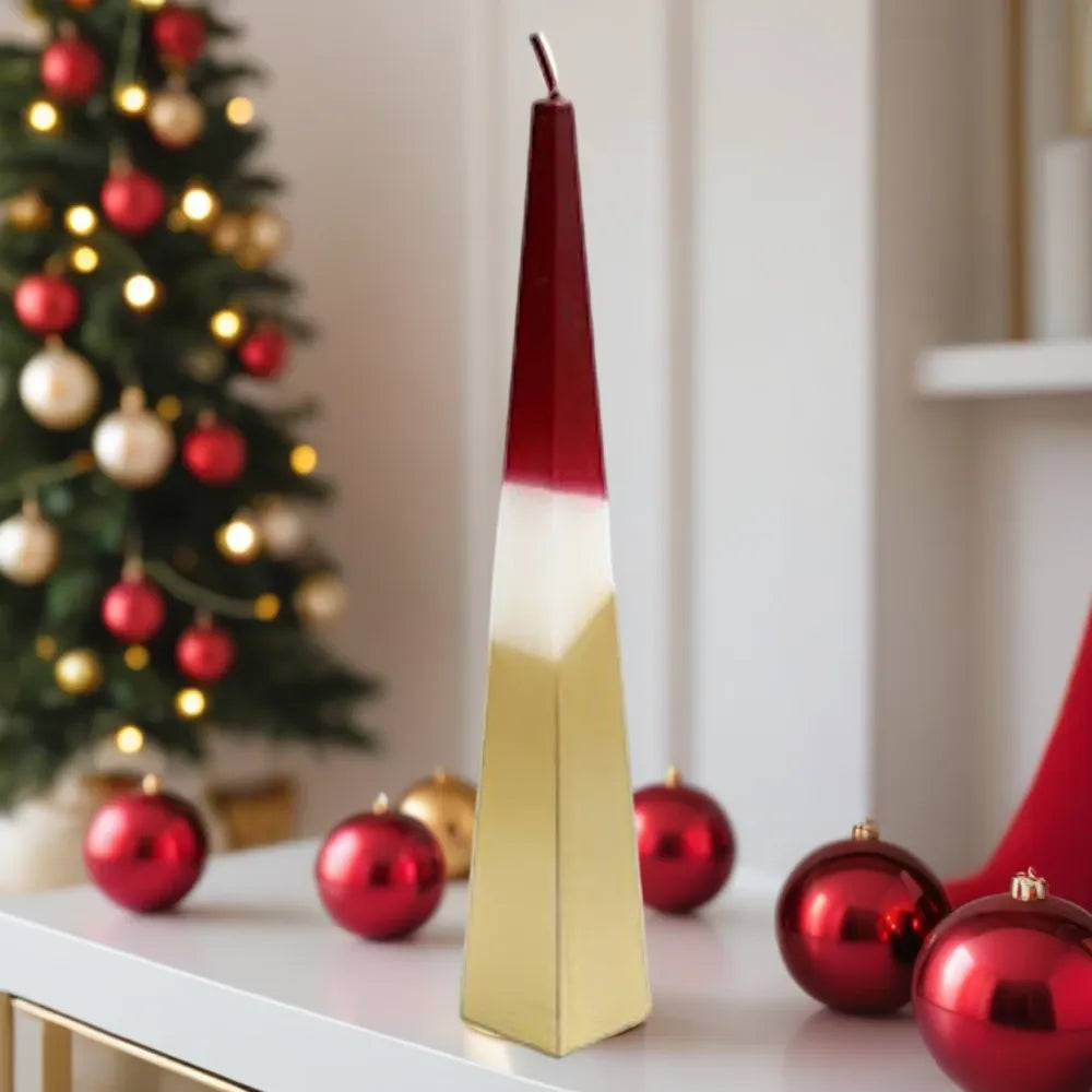 Red and Gold Pyramid Candle - 32cm Christmas Candles