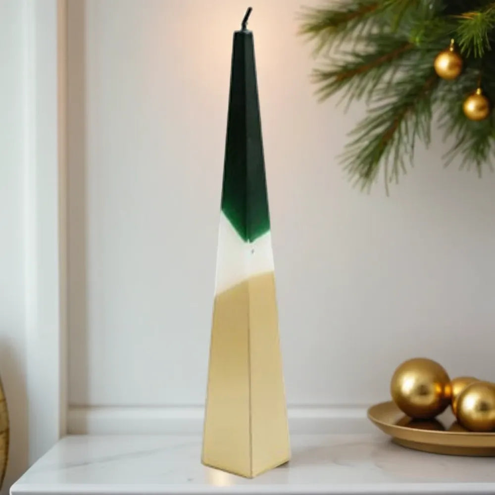 Green and Gold Pyramid Candle - 32cm Xmas Candles