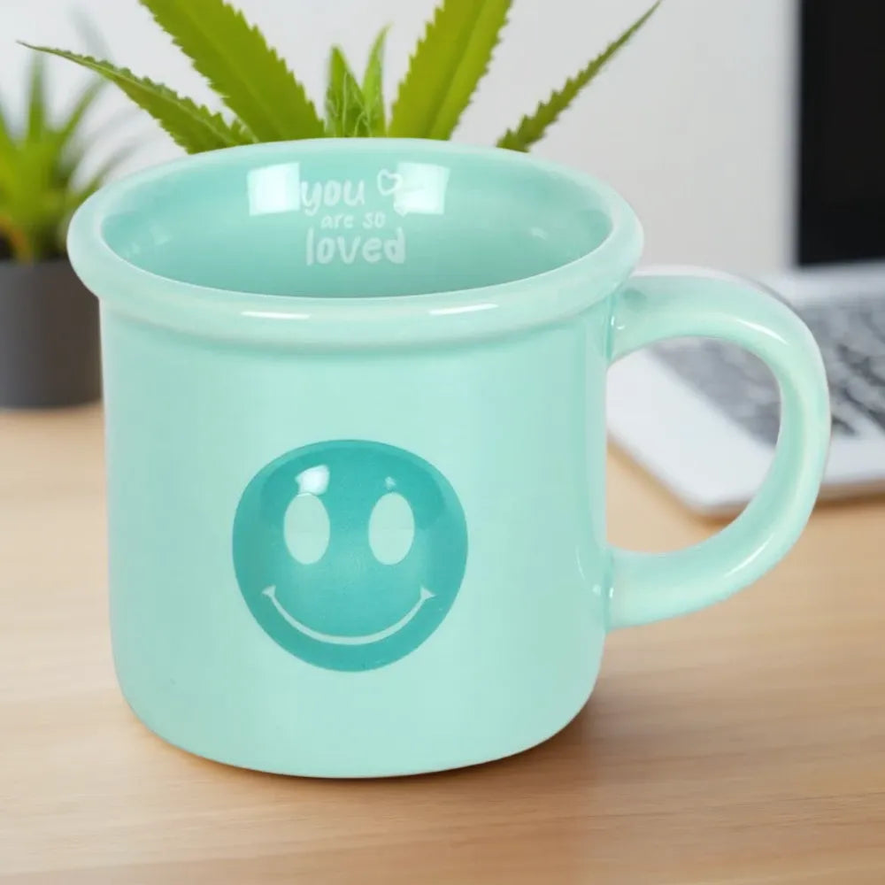 Happy Face Mug - You Are Loved Coffee Cup Gift - Blue