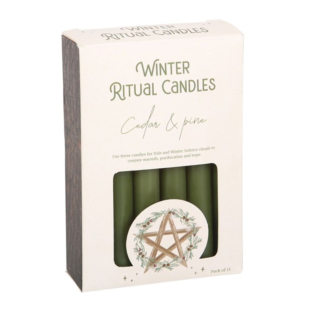 Cedar & Pine Winter Ritual Spell Candles - Green, pack of 12.