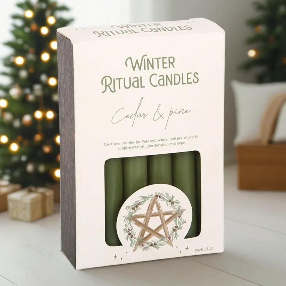 Cedar & Pine Winter Ritual Spell Candles - Green, pack of 12.