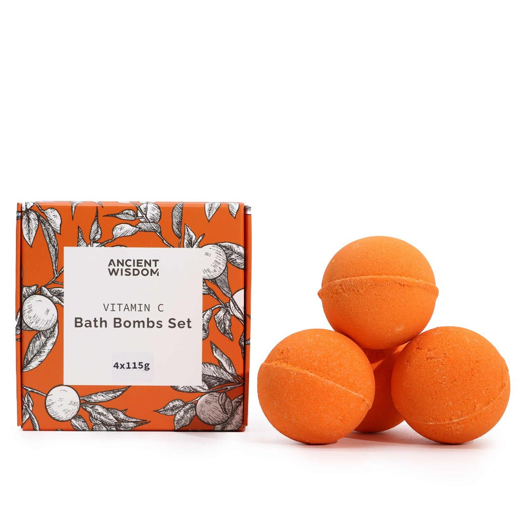 Emmy Jane - Ancient Wisdom - Vitamin C Skincare Bathbomb Gift Set  Treat your skin with our set of Four Fizzing Bath Bombs for a luxurious soak. Packed with nourishing ingredients and uplifting citrus scents, these products are designed to cleanse, soften, and brighten the skin, leaving it feeling refreshed and revitalised.  Made with high-quality ingredients🔸Paraben and sulphate free🔸Cruelty-free